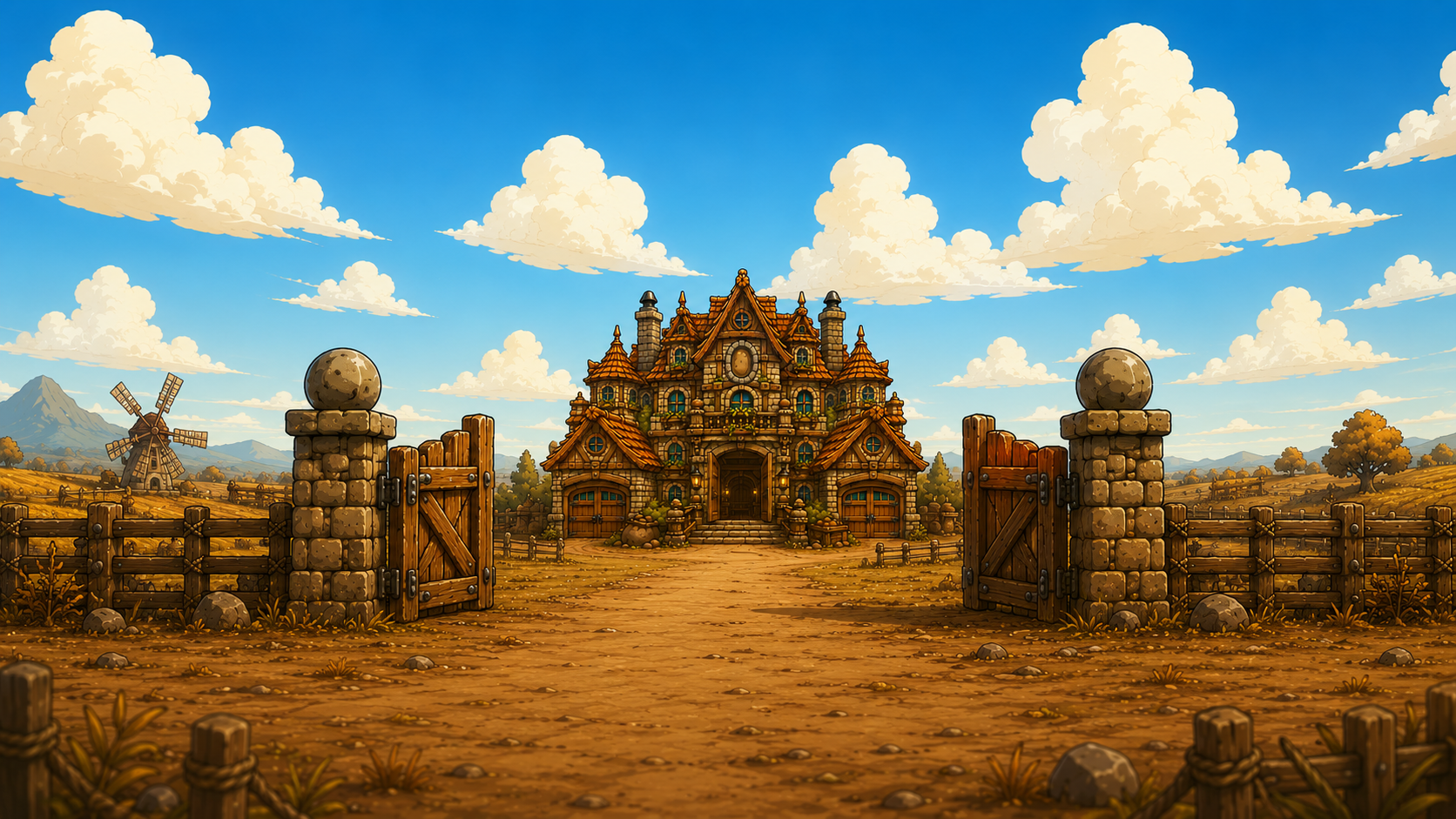 The Manor arena: a grand pixel-painted interior backdrop