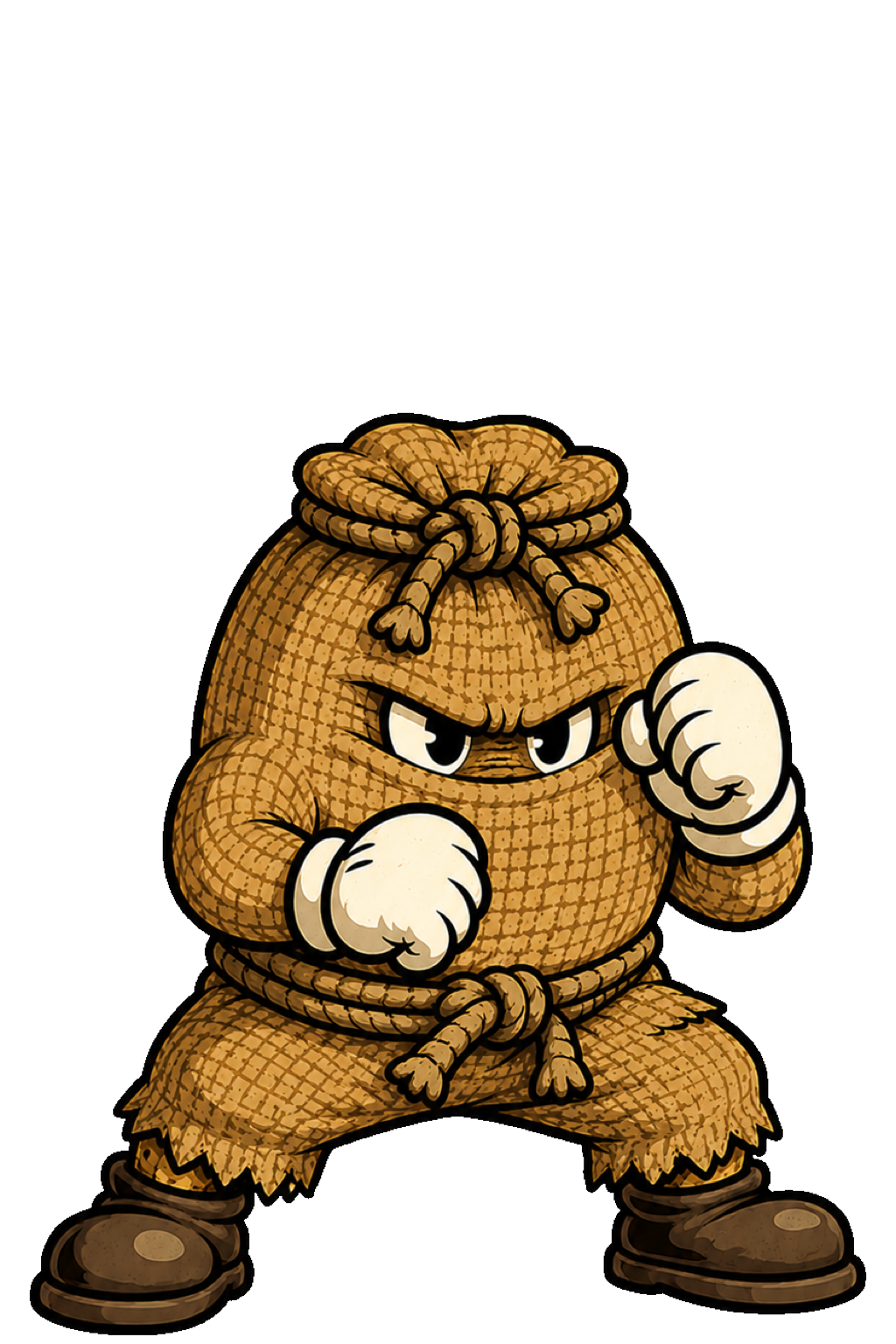 Burlap in fighting stance