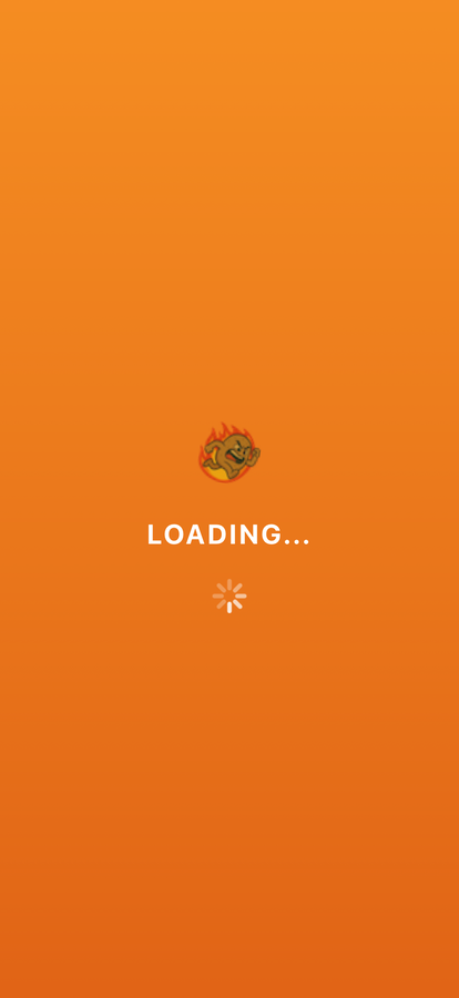 Loading splash with flaming potato mark