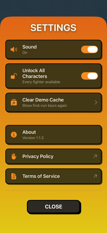 Settings sheet