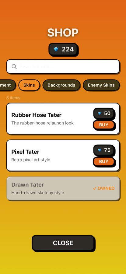 Diamond shop, Skins tab