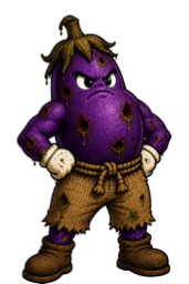 Reggie, a ravaged eggplant fighter