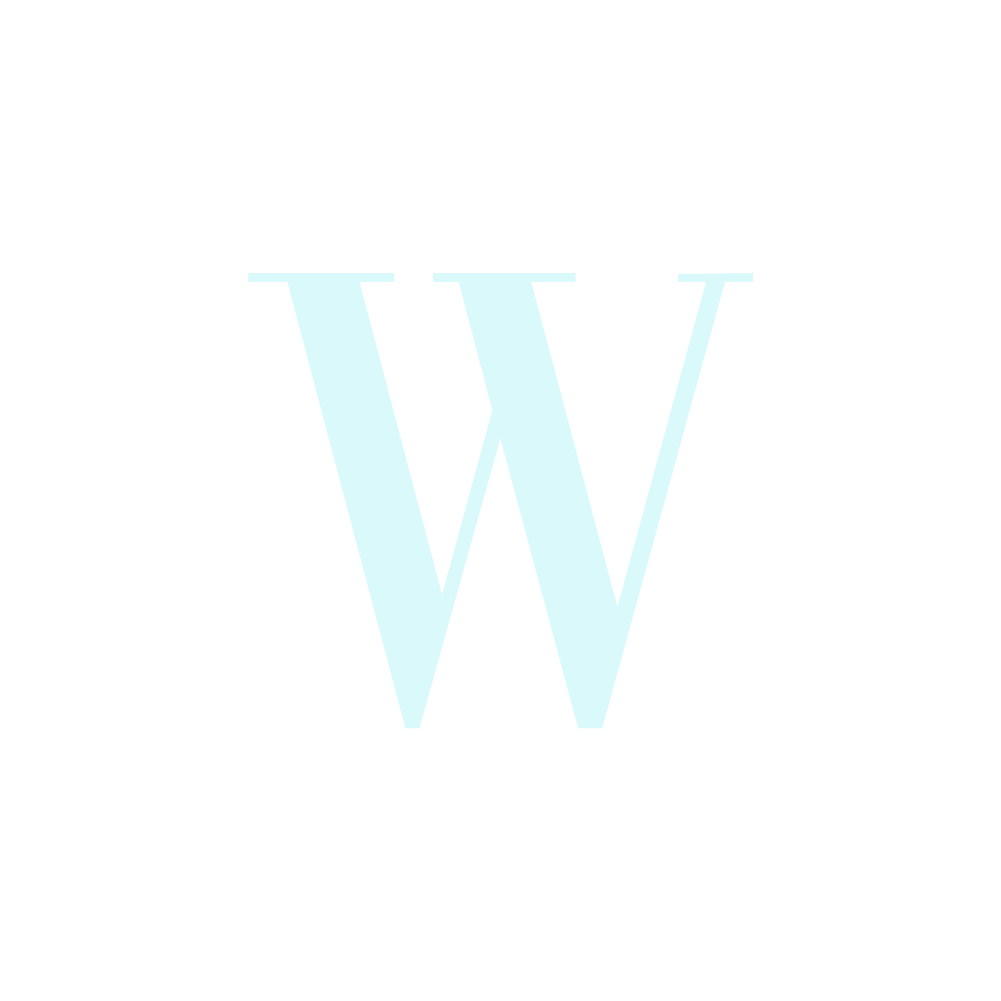A pale blue serif W on white